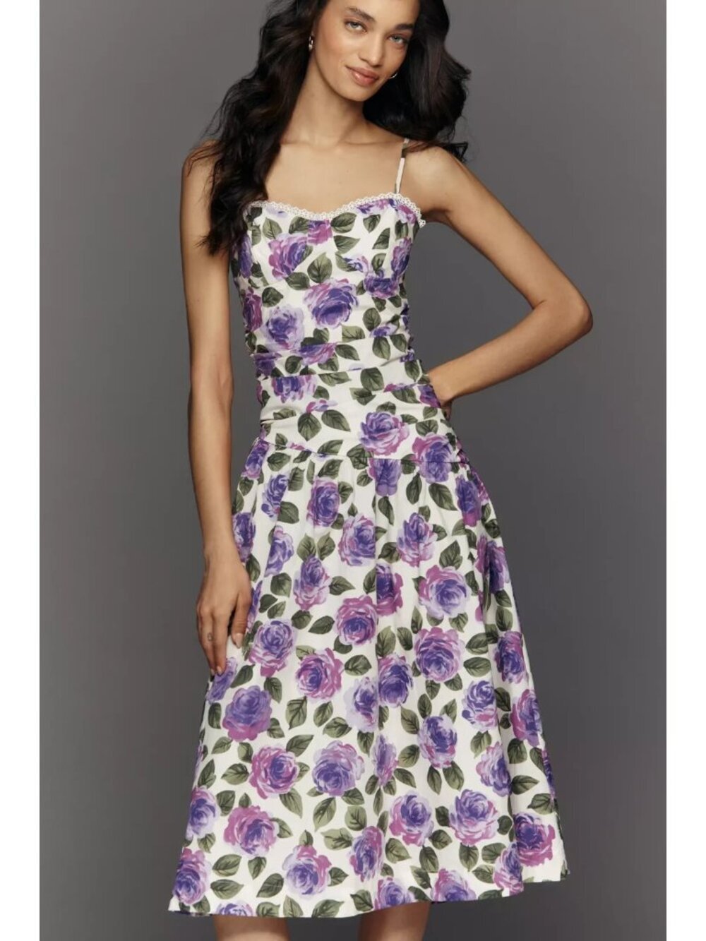 Maeve Cotton Printed Midi Dress Purple Floral 1X
